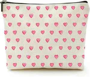 KNoRRS Chic Pink Preppy Makeup Bag - Elegant Zipper Pouch for Travel & Toiletries, Ideal Gift for Teen Girls & Hearts Lovers