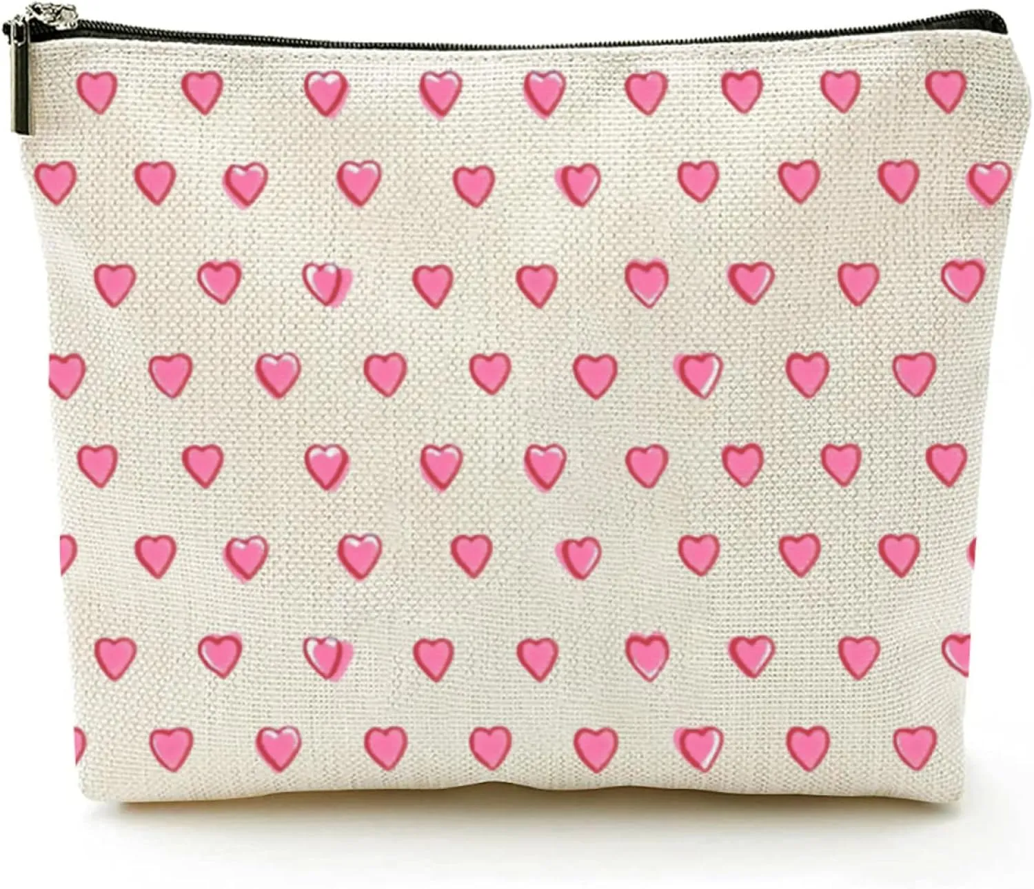 KNoRRS Chic Pink Preppy Makeup Bag - Elegant Zipper Pouch for Travel & Toiletries, Ideal Gift for Teen Girls & Hearts Lovers
