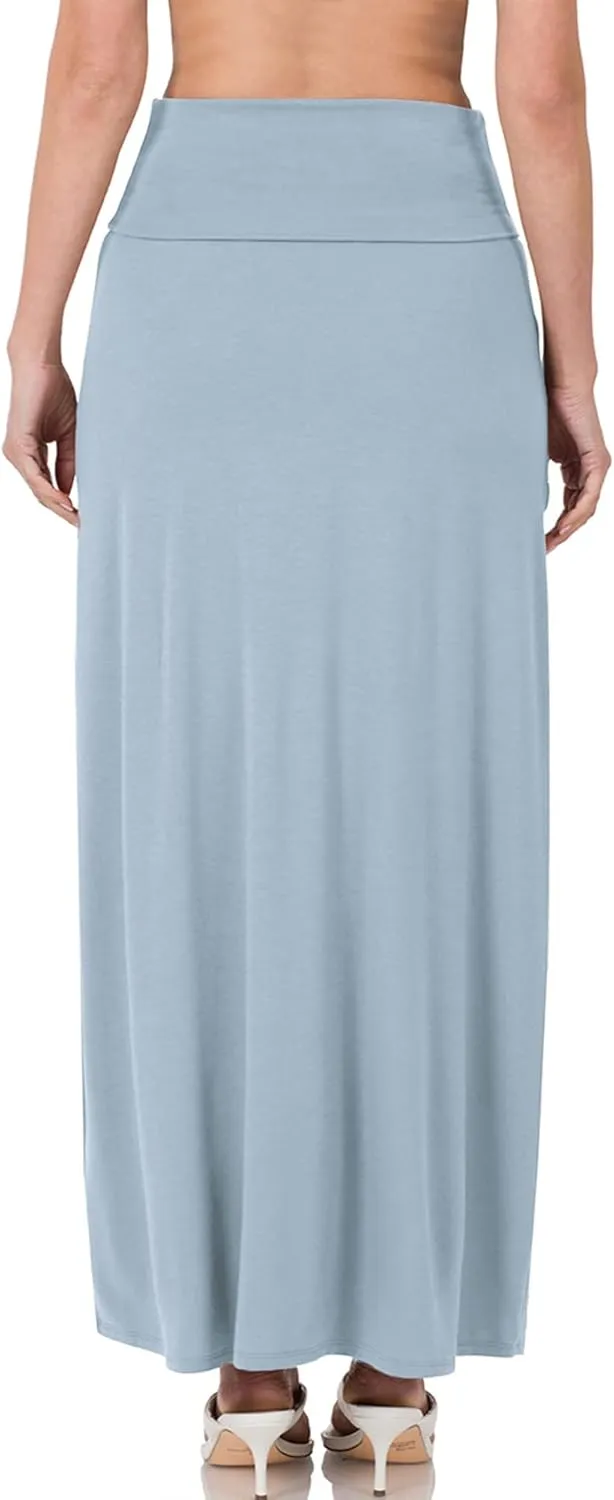 KOGMO Womens Classic Maxi Skirt with Foldable Wide Waistband (S-3X)