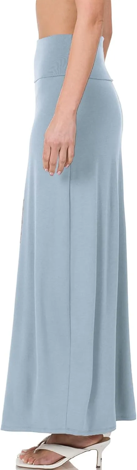 KOGMO Womens Classic Maxi Skirt with Foldable Wide Waistband (S-3X)