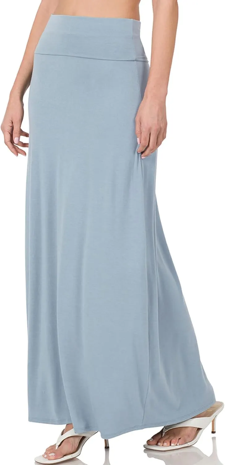 KOGMO Womens Classic Maxi Skirt with Foldable Wide Waistband (S-3X)
