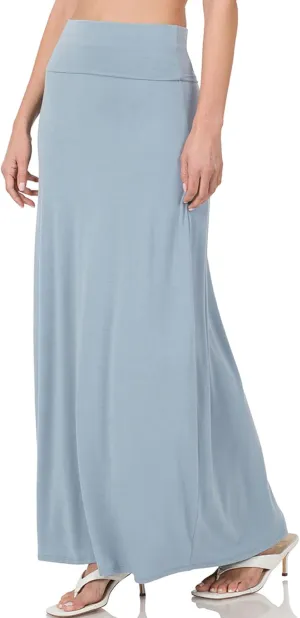 KOGMO Womens Classic Maxi Skirt with Foldable Wide Waistband (S-3X)