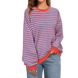 Komorebi Women Oversized Striped Sweatshirts Crew Neck Long Sleeve Shirt Loose 2024 Fall Pullover Preppy Trendy Tops