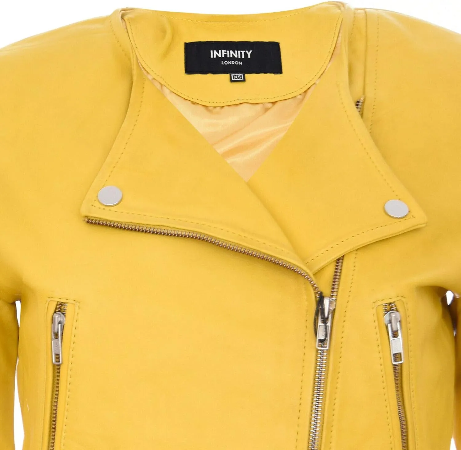 Ladies Leather Jacket Classic Biker Style Real Collarless Womens Jacket