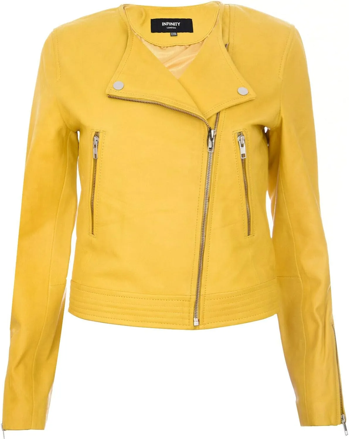 Ladies Leather Jacket Classic Biker Style Real Collarless Womens Jacket
