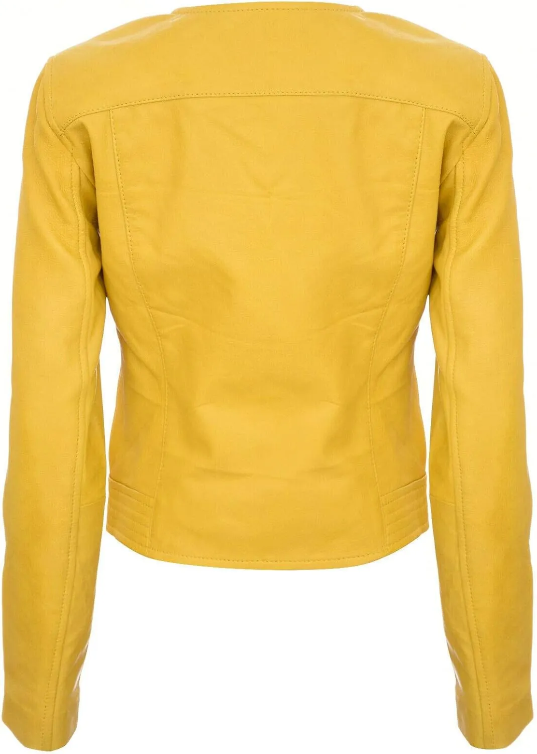 Ladies Leather Jacket Classic Biker Style Real Collarless Womens Jacket