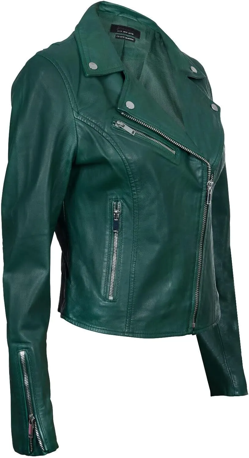 Ladies Leather Jacket Classic Biker Style Real Leather Womens Jacket