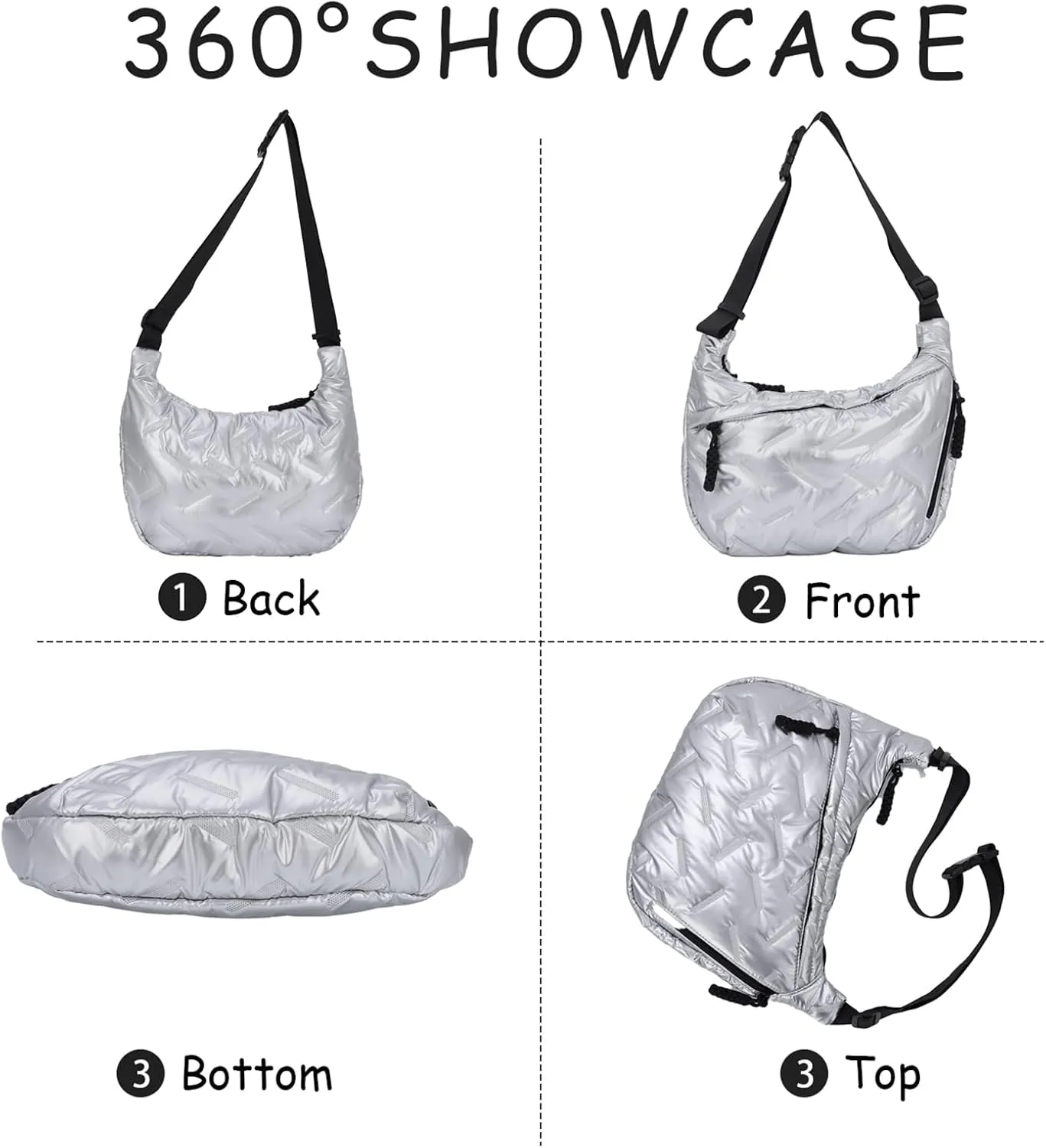 Lanpet Crescent Quilted Puffy Padded Crossbody Multi-Pocket Sling Moon Slouchy Dumpling Bag
