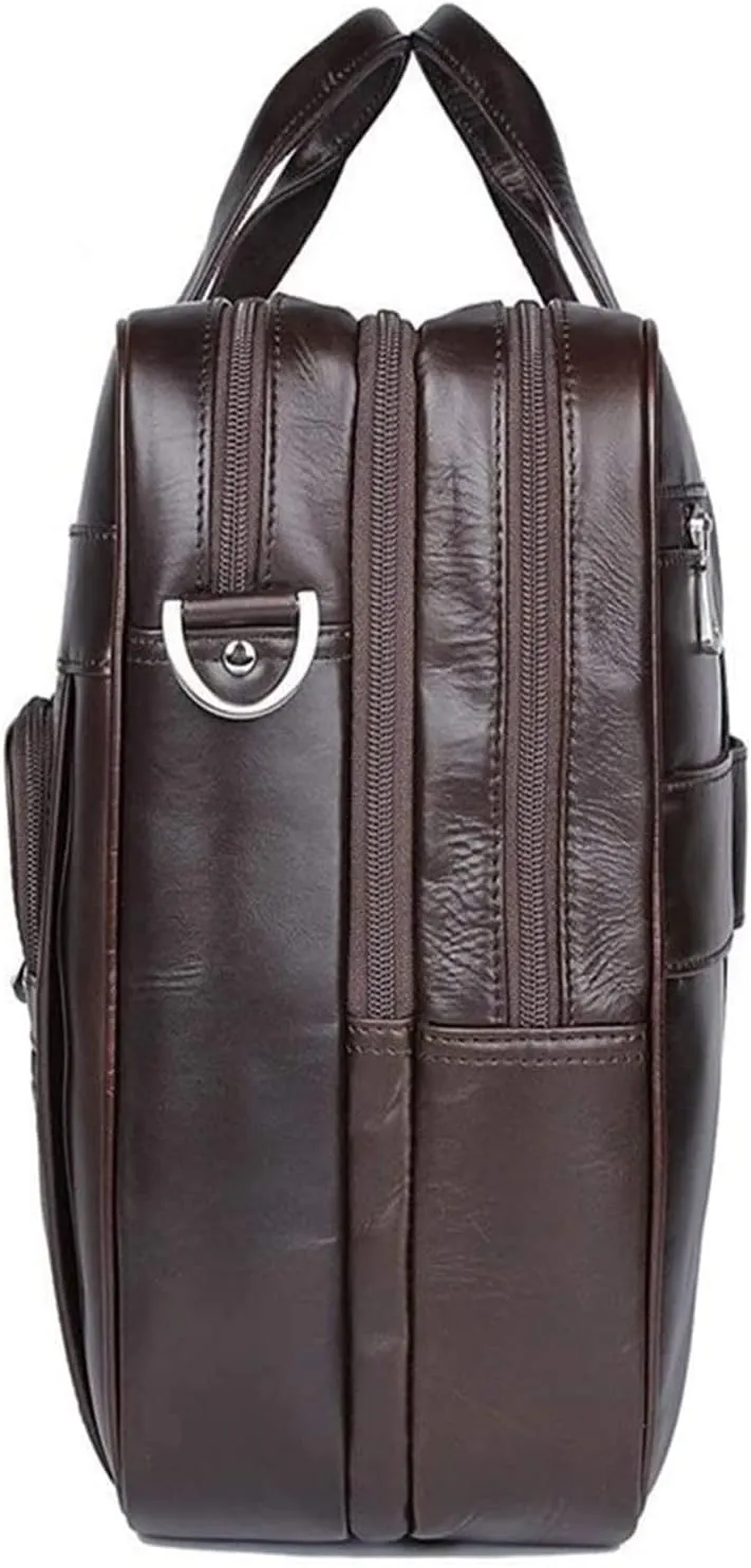 Laptop Briefcase Large Capacity, Multi Pocket Messenger Bag Waterproof Vintage Crazy Leather Briefcase
