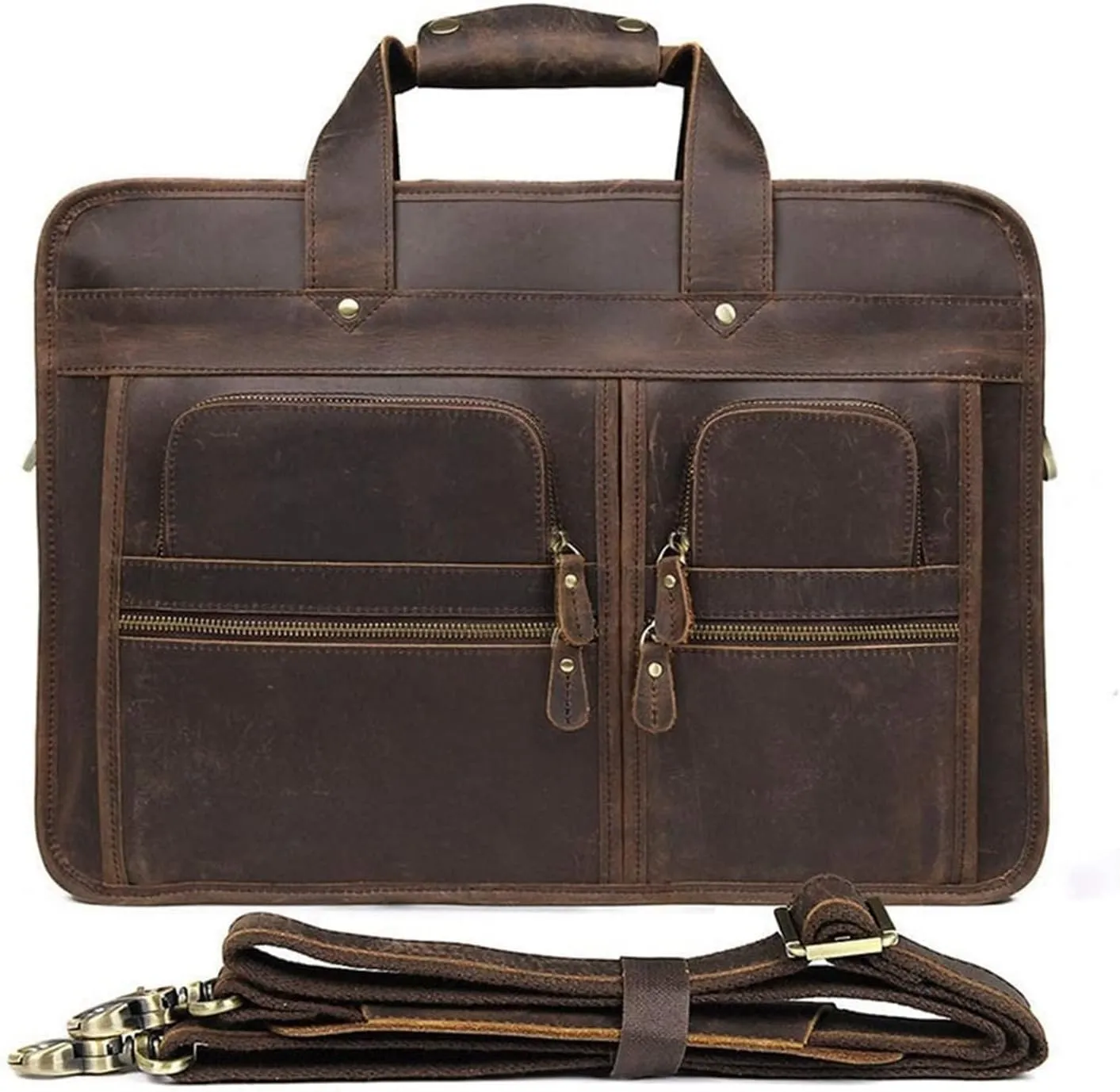 Laptop Briefcase Large Capacity, Multi Pocket Messenger Bag Waterproof Vintage Crazy Leather Briefcase