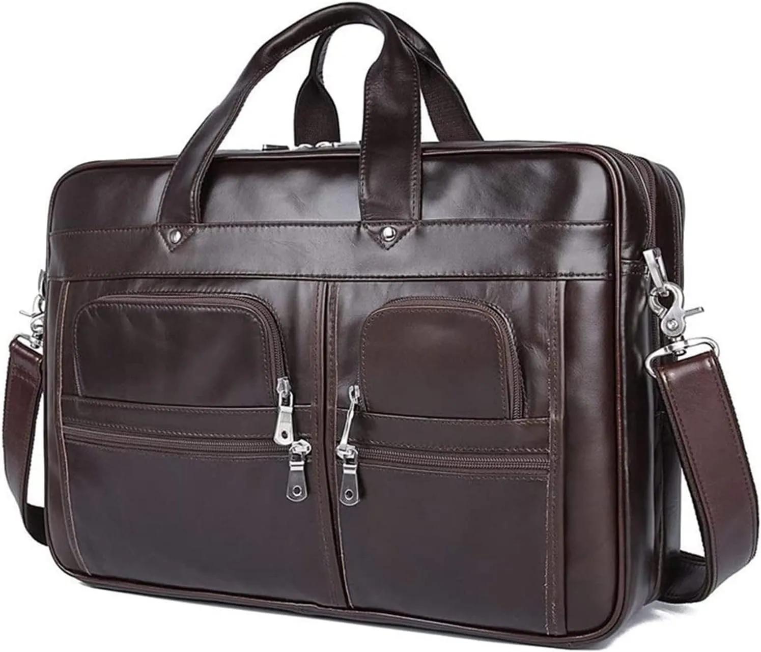 Laptop Briefcase Large Capacity, Multi Pocket Messenger Bag Waterproof Vintage Crazy Leather Briefcase