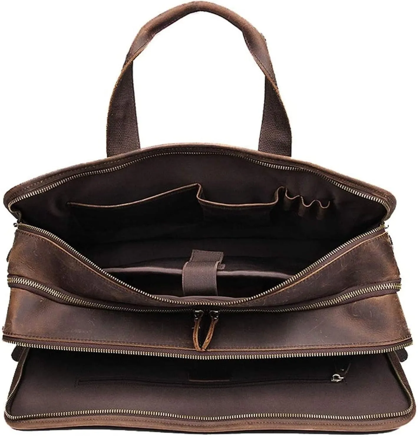 Laptop Briefcase Large Capacity, Multi Pocket Messenger Bag Waterproof Vintage Crazy Leather Briefcase