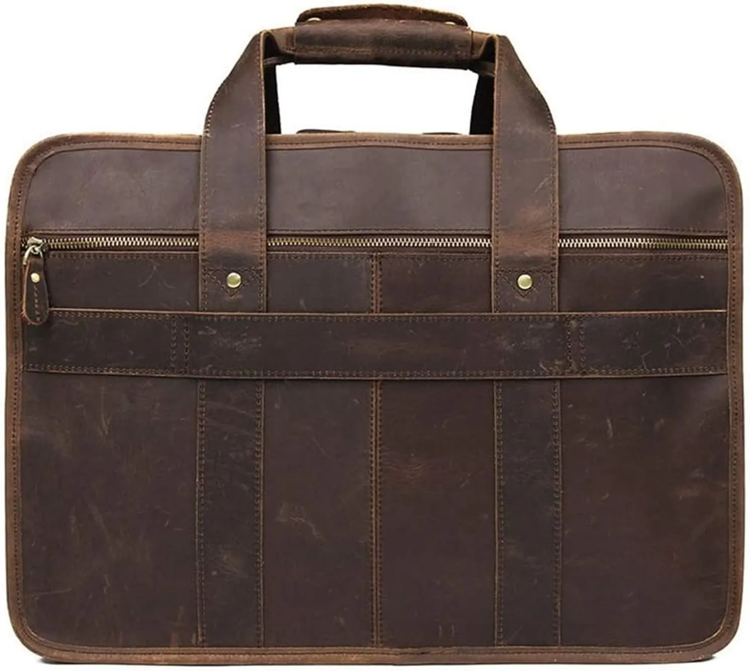 Laptop Briefcase Large Capacity, Multi Pocket Messenger Bag Waterproof Vintage Crazy Leather Briefcase