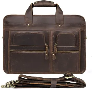 Laptop Briefcase Large Capacity, Multi Pocket Messenger Bag Waterproof Vintage Crazy Leather Briefcase