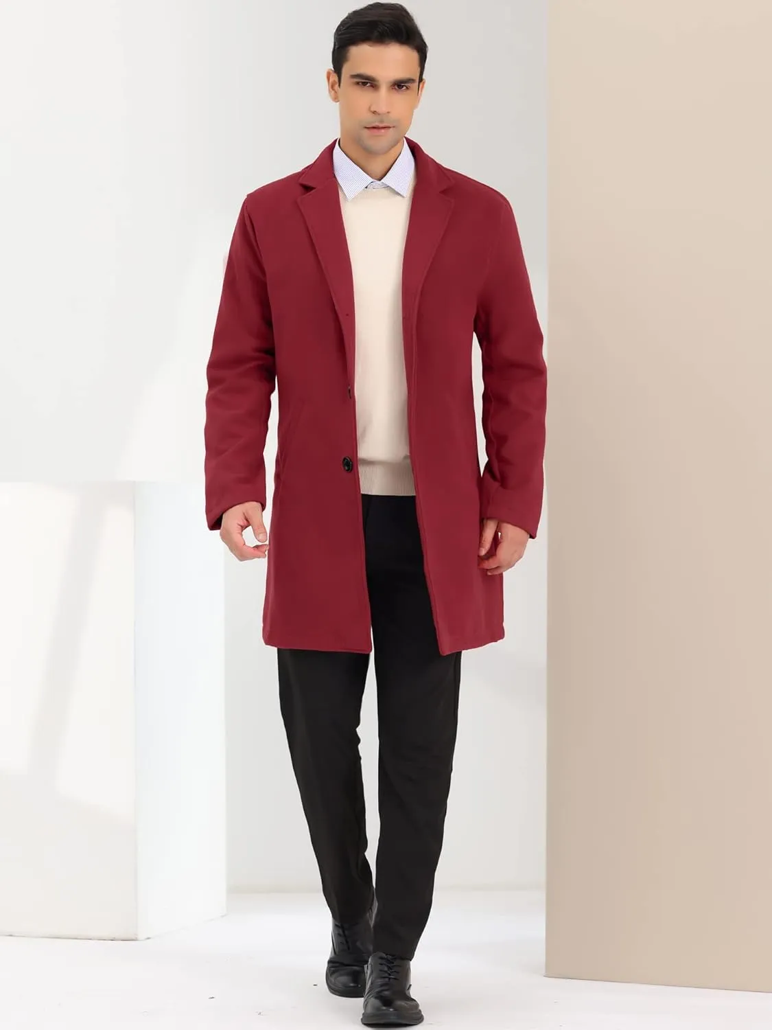 Lars Amadeus Men's Trench Coat Lapel Collar Single Breasted Warm Long Peacoat Overcoat