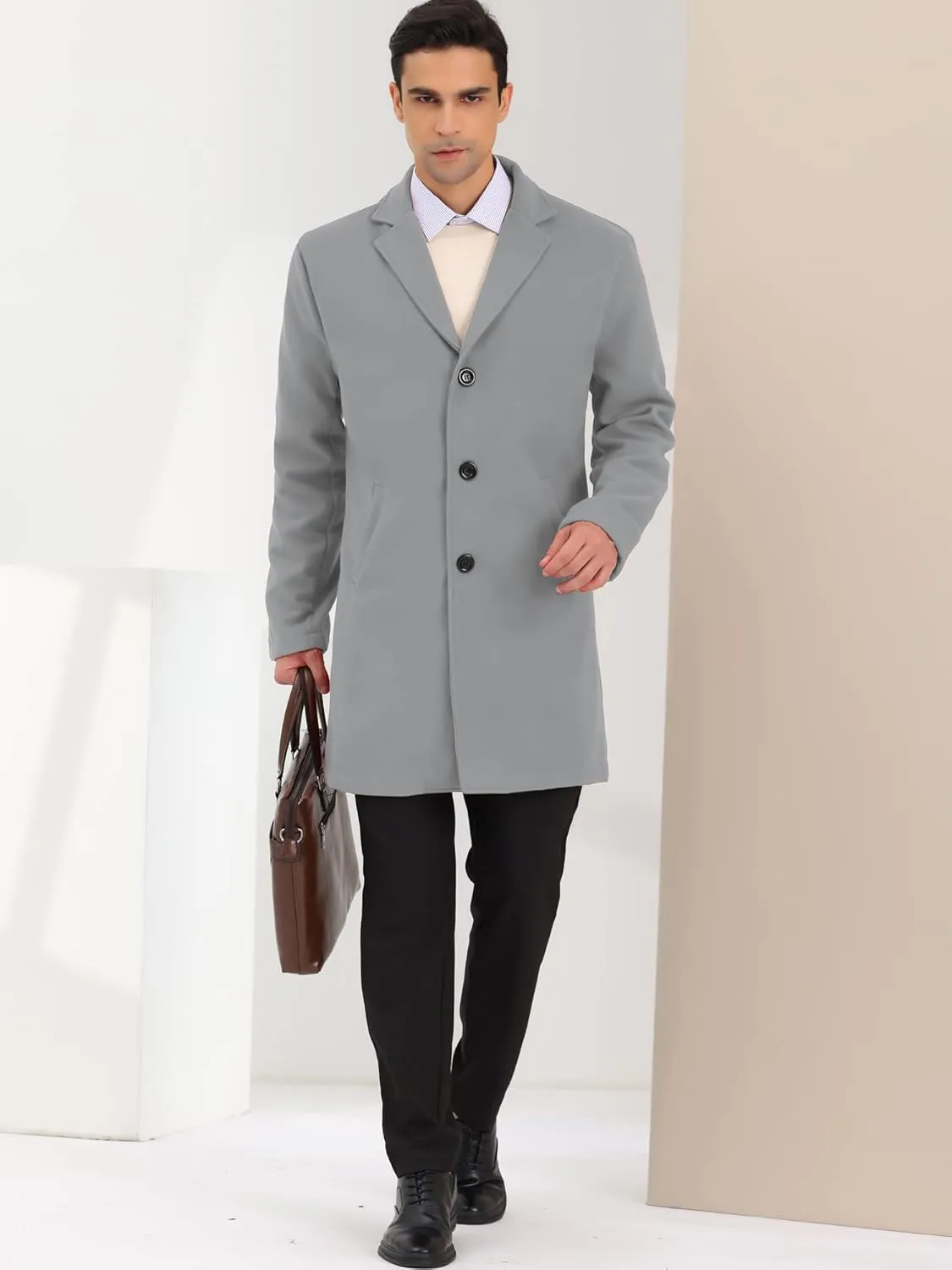 Lars Amadeus Men's Trench Coat Lapel Collar Single Breasted Warm Long Peacoat Overcoat