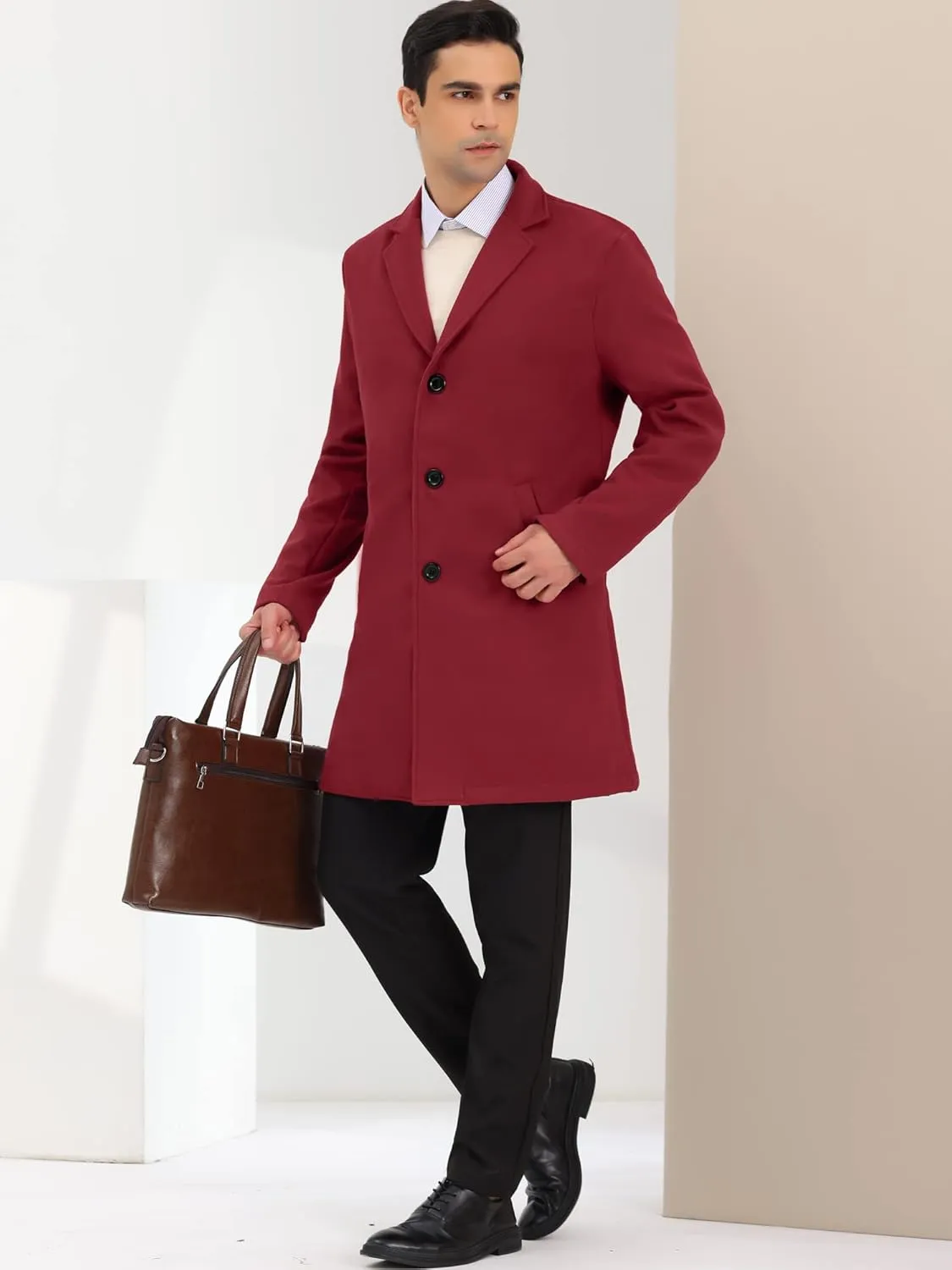 Lars Amadeus Men's Trench Coat Lapel Collar Single Breasted Warm Long Peacoat Overcoat
