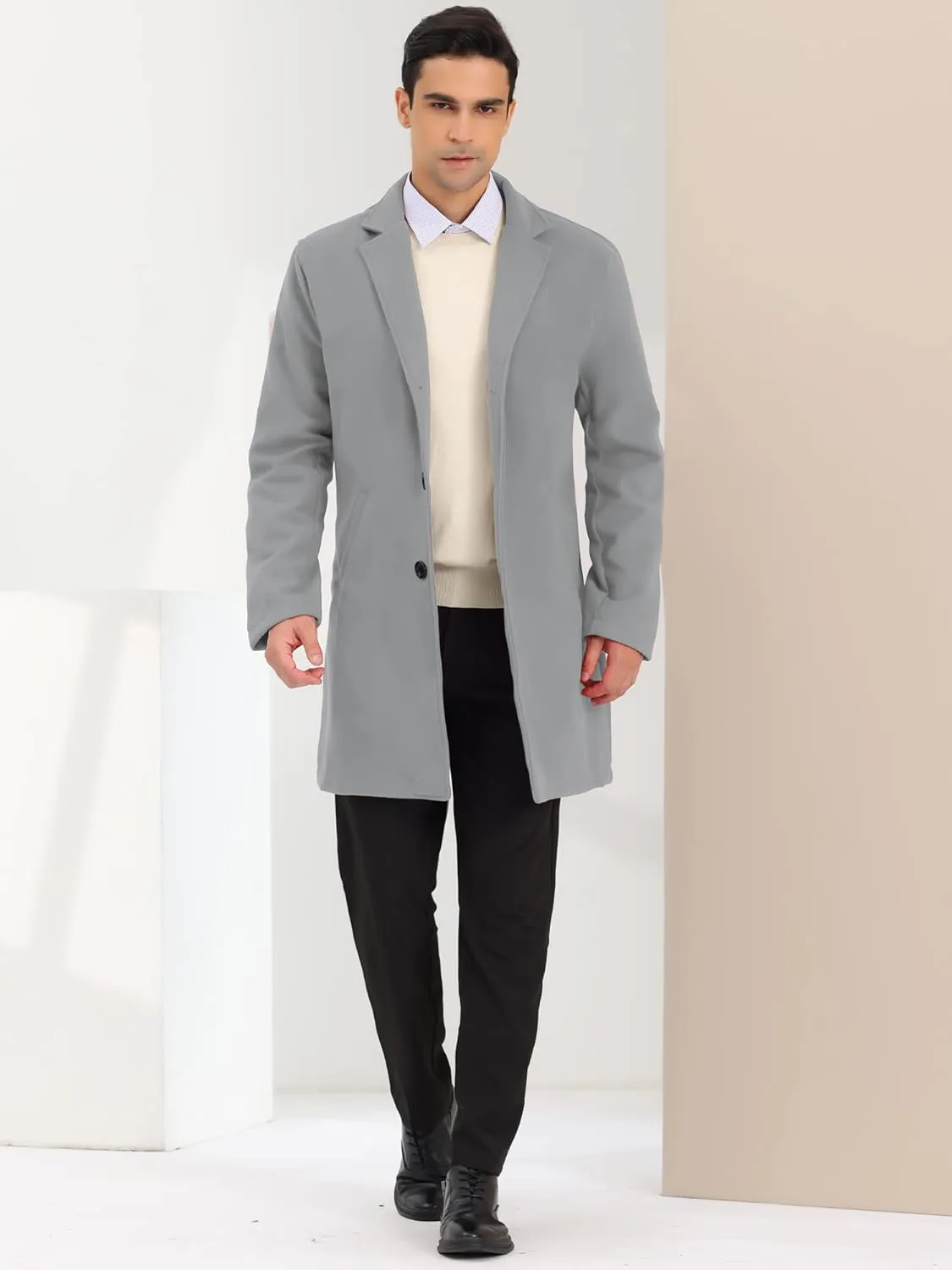 Lars Amadeus Men's Trench Coat Lapel Collar Single Breasted Warm Long Peacoat Overcoat