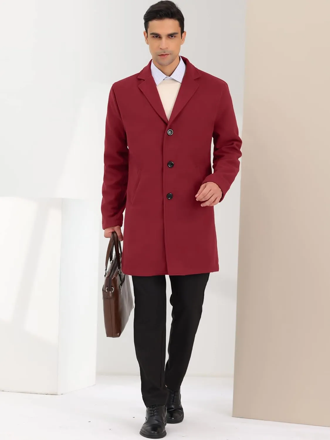 Lars Amadeus Men's Trench Coat Lapel Collar Single Breasted Warm Long Peacoat Overcoat