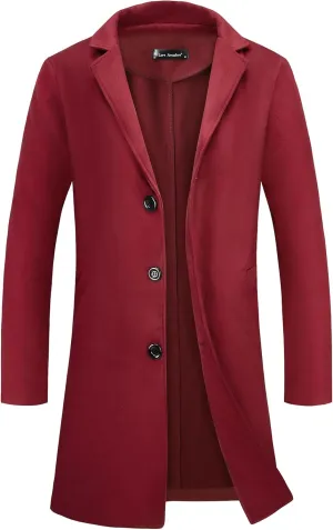 Lars Amadeus Men's Trench Coat Lapel Collar Single Breasted Warm Long Peacoat Overcoat