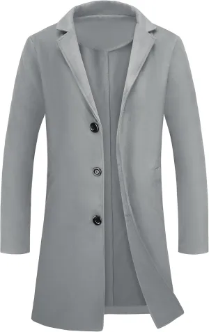 Lars Amadeus Men's Trench Coat Lapel Collar Single Breasted Warm Long Peacoat Overcoat