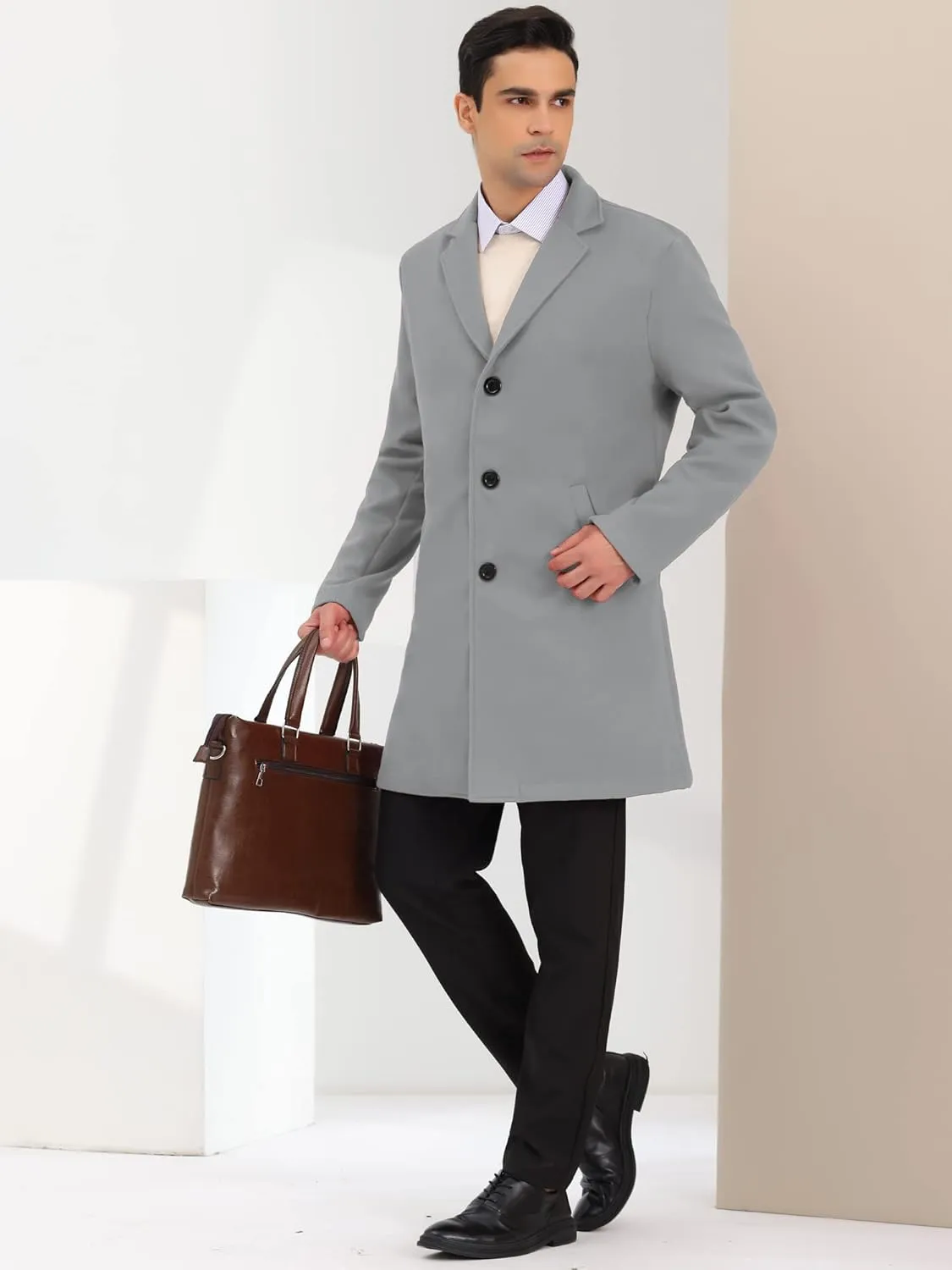 Lars Amadeus Men's Trench Coat Lapel Collar Single Breasted Warm Long Peacoat Overcoat