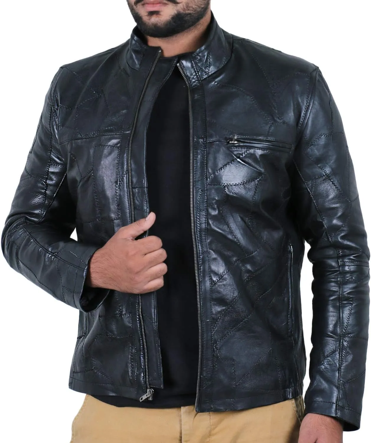 Laverapelle Men's Genuine Lambskin Leather Jacket (Black, Classic Jacket) - 1501135