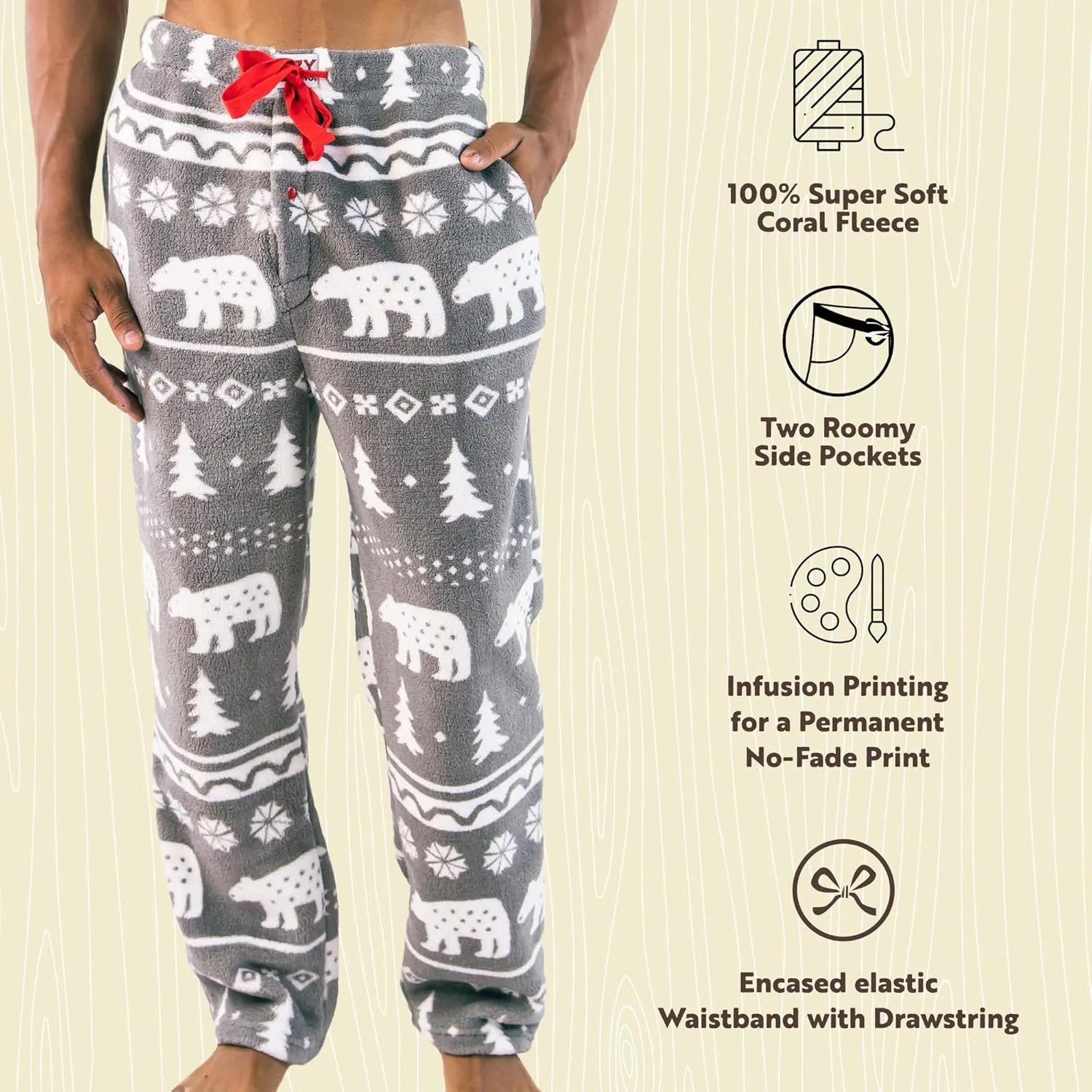 Lazy One Men's Fleece Pajama Pants, Nordic Fleece Pajama Bottoms for Men, Warm Pajama Pants