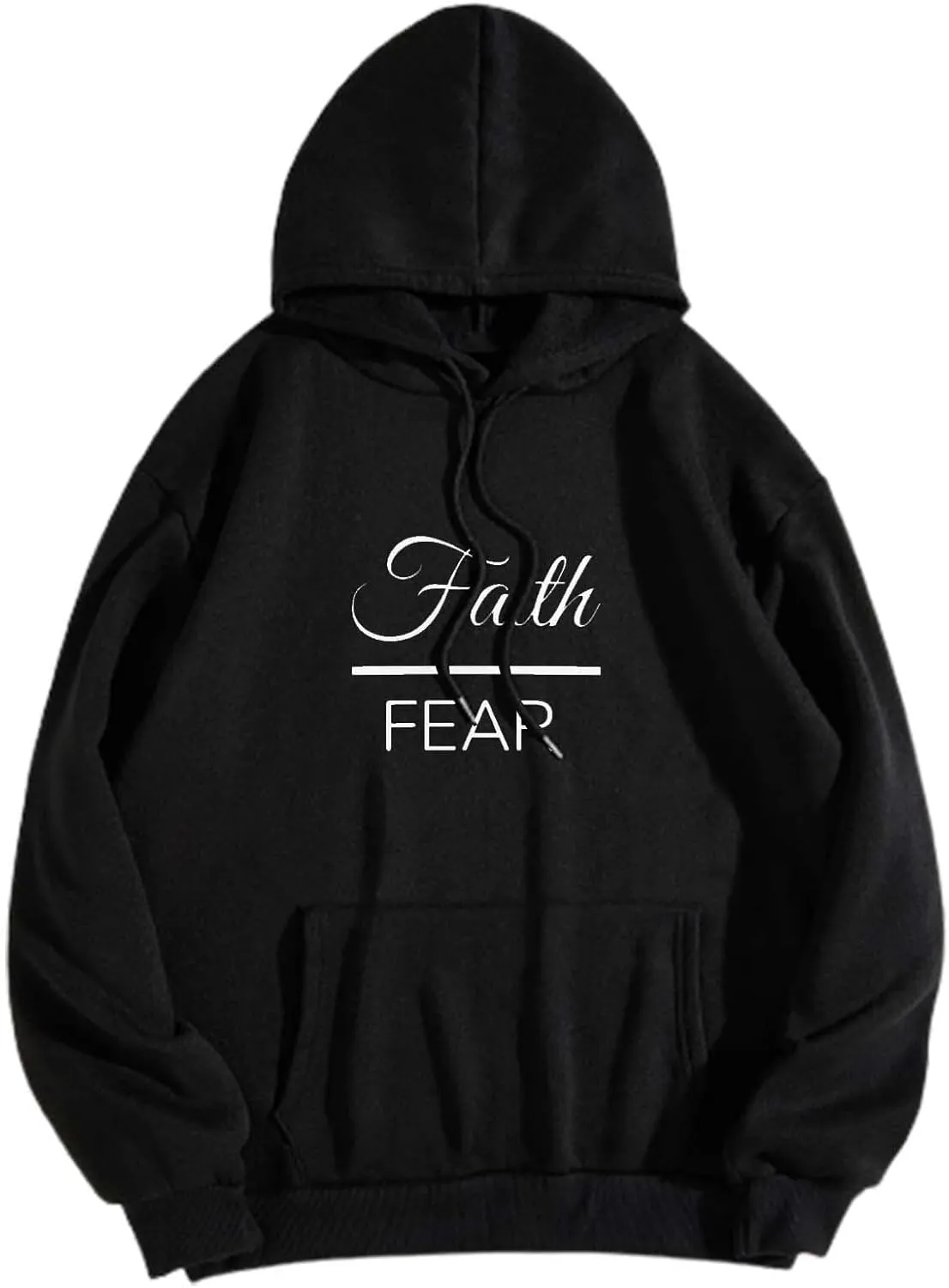 Letter Graphic Hoodie for Women Oversized Long Sleeves Sweatshirt Faith Over Fear Sweater Fall Clothes with Pocket