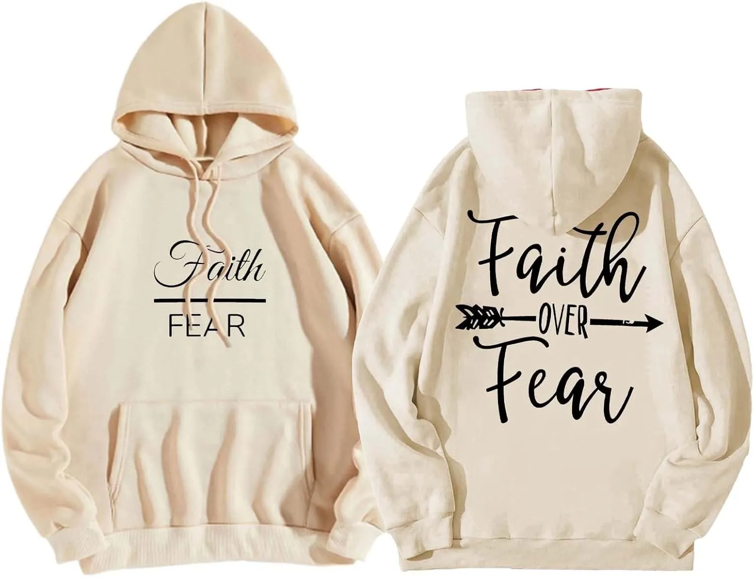 Letter Graphic Hoodie for Women Oversized Long Sleeves Sweatshirt Faith Over Fear Sweater Fall Clothes with Pocket
