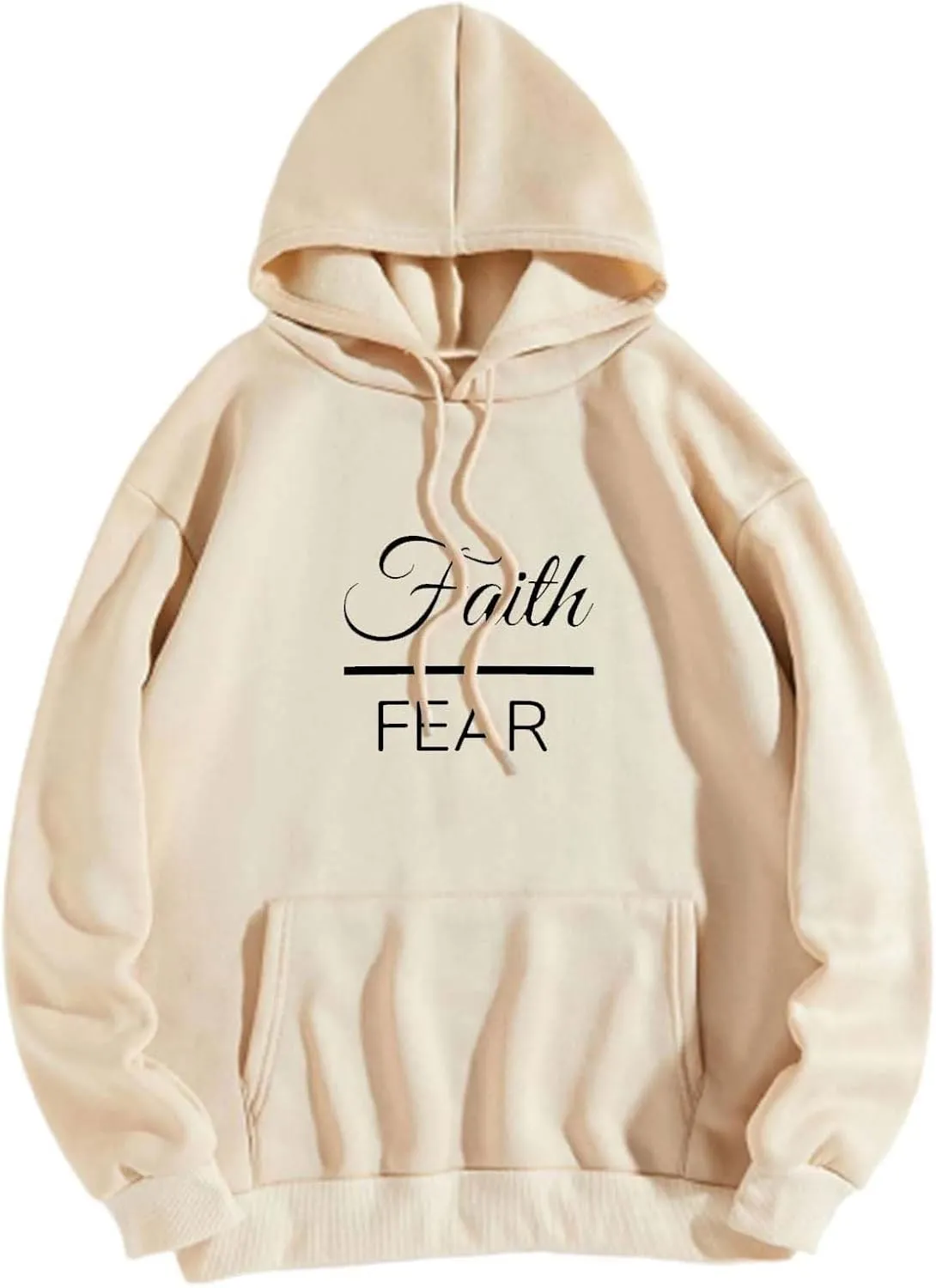Letter Graphic Hoodie for Women Oversized Long Sleeves Sweatshirt Faith Over Fear Sweater Fall Clothes with Pocket