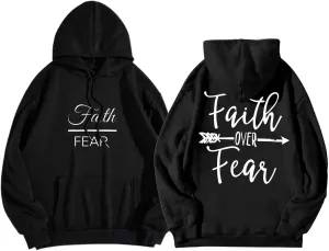 Letter Graphic Hoodie for Women Oversized Long Sleeves Sweatshirt Faith Over Fear Sweater Fall Clothes with Pocket