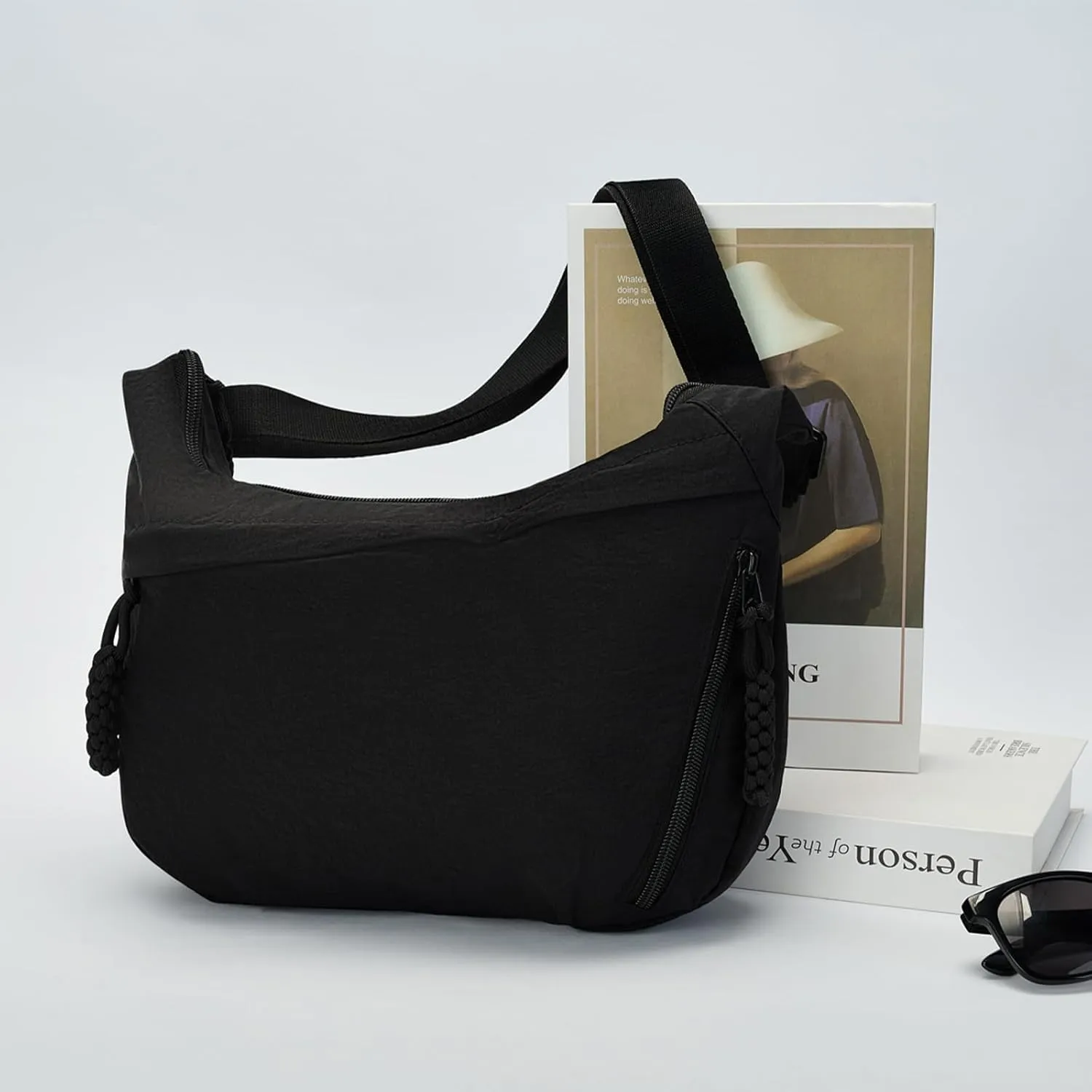 Lightweight Nylon Crossbody Bag for Women & Men - Multi-Pocket Moon Dumpling Sling Bag