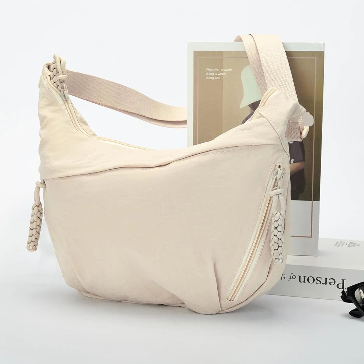 Lightweight Nylon Crossbody Bag for Women & Men - Multi-Pocket Moon Dumpling Sling Bag