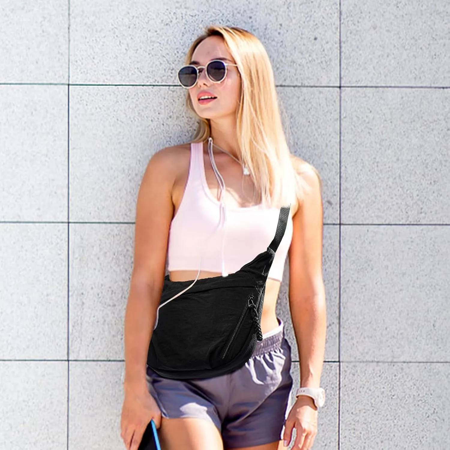 Lightweight Nylon Crossbody Bag for Women & Men - Multi-Pocket Moon Dumpling Sling Bag