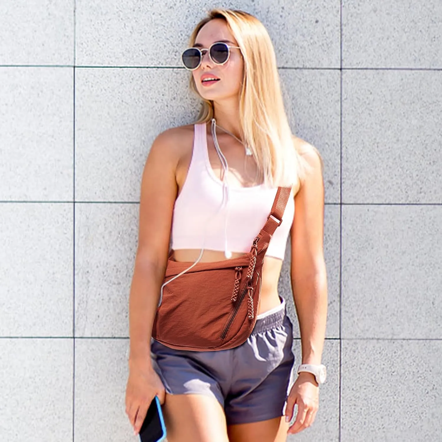 Lightweight Nylon Crossbody Bag for Women & Men - Multi-Pocket Moon Dumpling Sling Bag