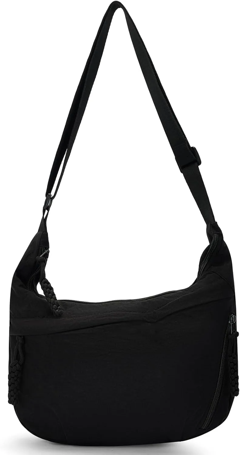Lightweight Nylon Crossbody Bag for Women & Men - Multi-Pocket Moon Dumpling Sling Bag