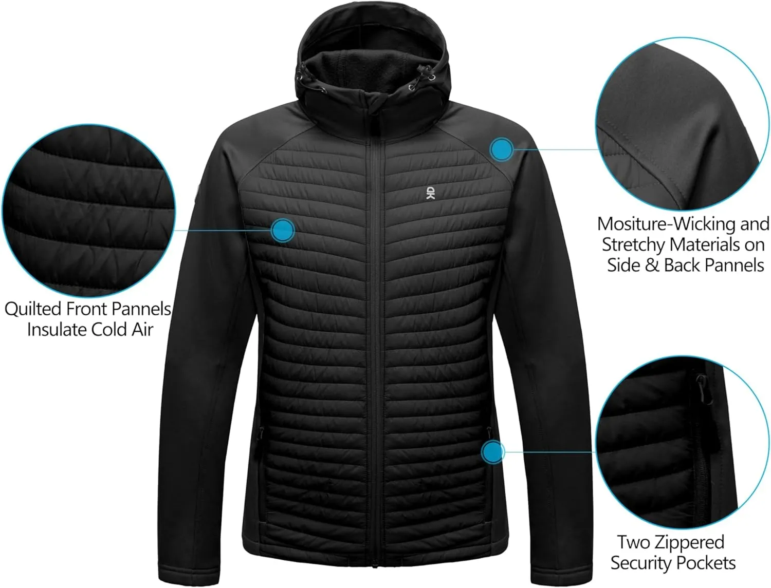 Little Donkey Andy Men's Insulated Running Warm Jacket, Thermal Hybrid Hiking Jacket