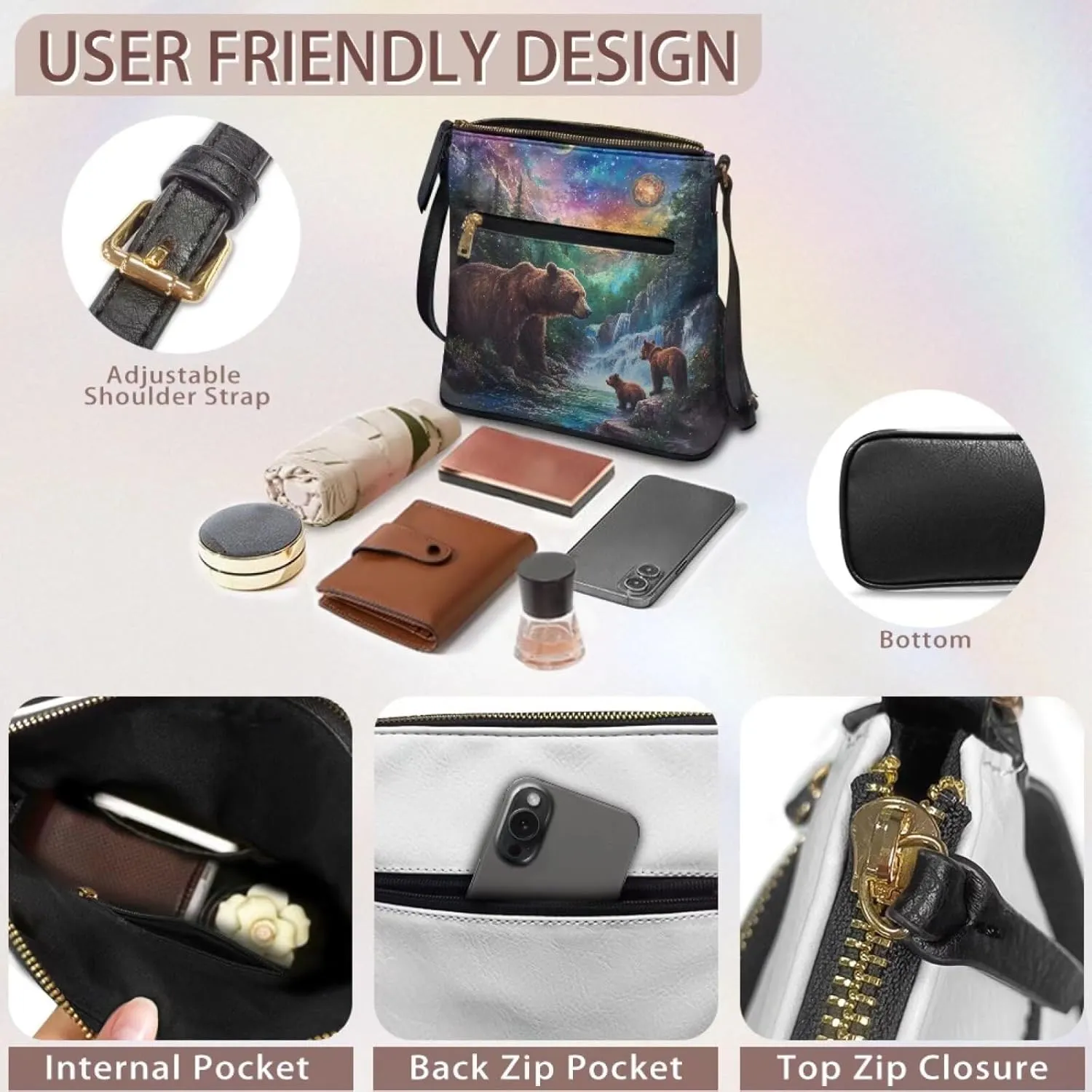 Lotusorchid Leather Crossbody Bag for Women, Protective Hobo Tote Handbag with Multi Pocket