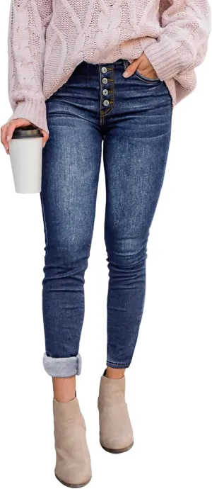 luvamia Women's Fleece Lined Jeans Winter Thermal Denim Jeggings Skinny High Waisted Stretch Warm Leggings