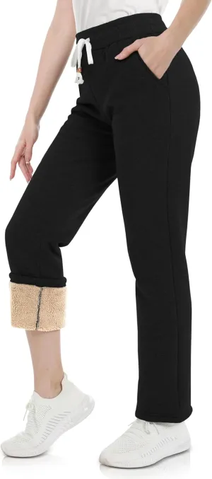 MAGCOMSEN Women's Sherpa Lined Sweatpants with Pockets Warm Thick Fleece Winter Casual Lounge Pants