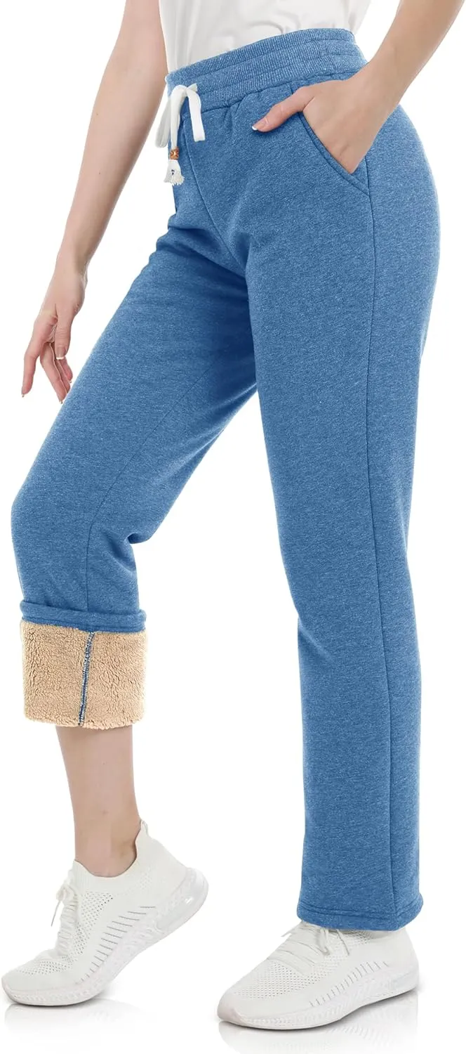 MAGCOMSEN Women's Sherpa Lined Sweatpants with Pockets Warm Thick Fleece Winter Casual Lounge Pants
