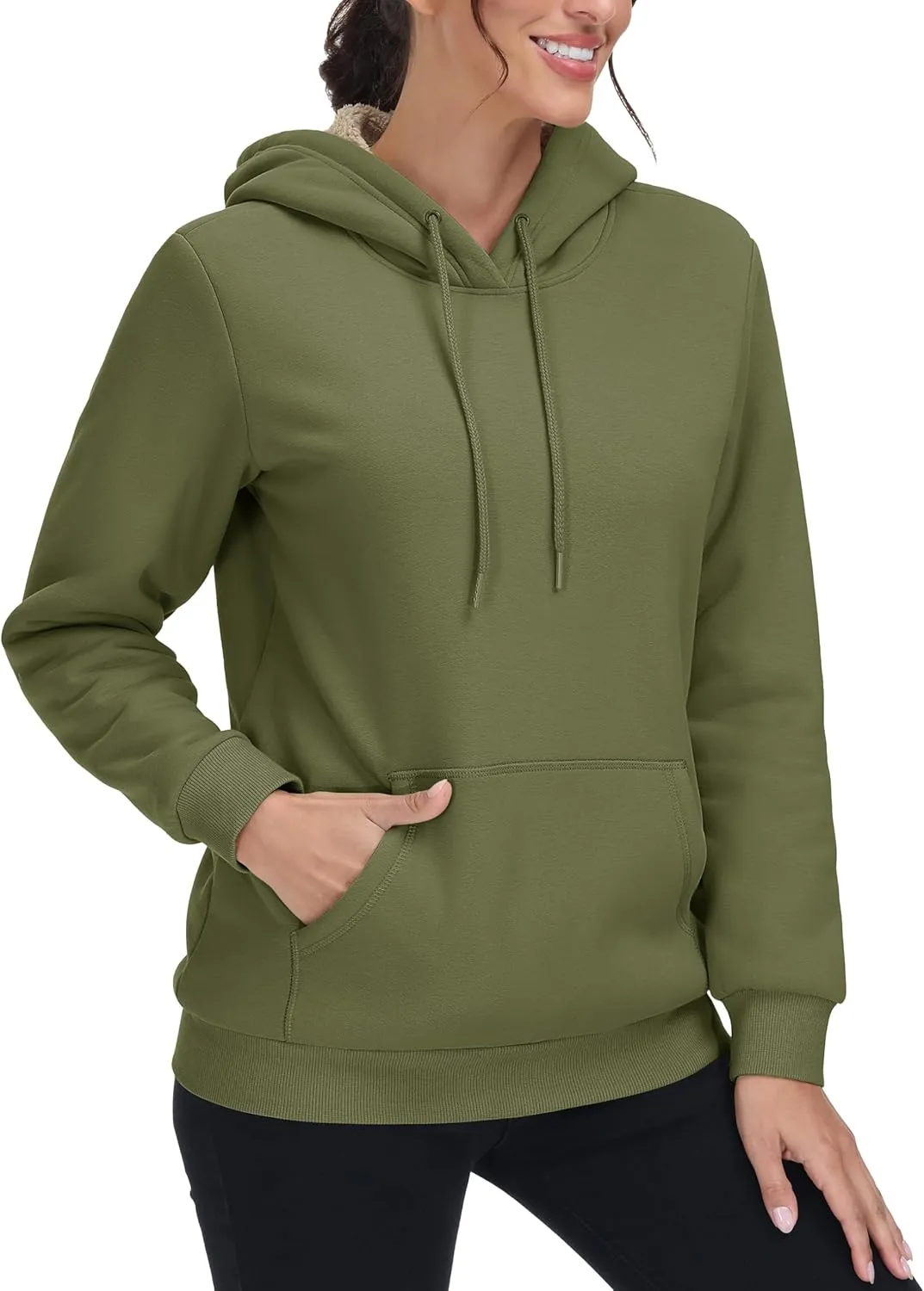 MAGCOMSEN Women's Winter Sherpa Lined Hoodie Warm Fleece Heavyweight Cotton Pullover Plain Hooded Sweatshirt with Pocket