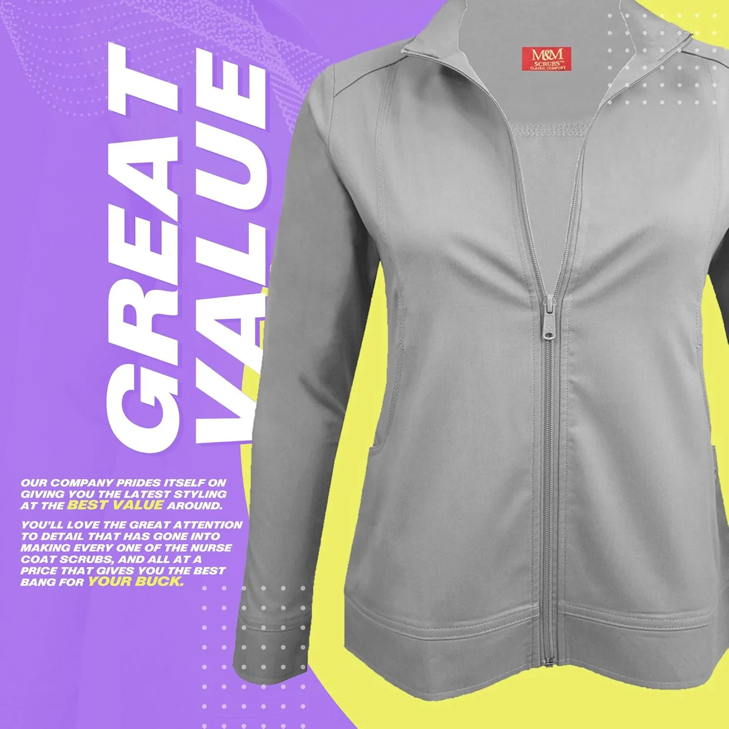 M&M SCRUBS Women's Ultra Soft Front Zip Warm-Up Scrub Jacket