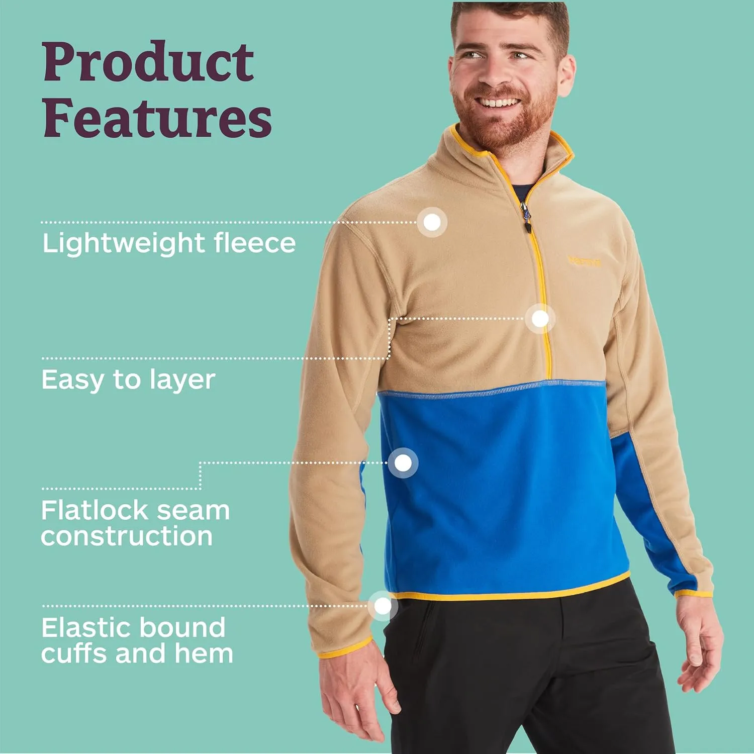 MARMOT Men's Rocklin 1/2 Zip Jacket - Classic, Warm, Lightweight 100-Weight Fleece Layer