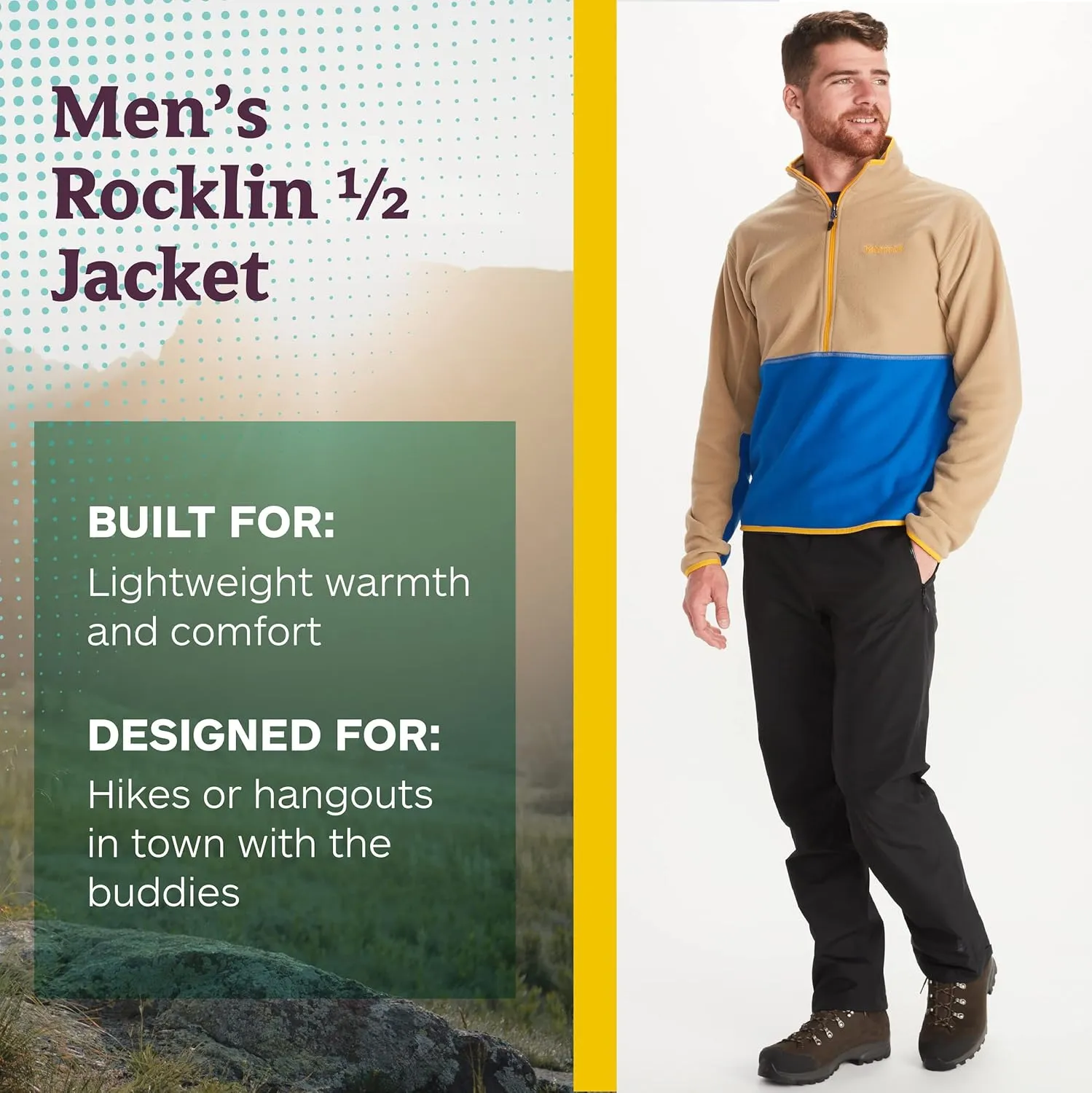 MARMOT Men's Rocklin 1/2 Zip Jacket - Classic, Warm, Lightweight 100-Weight Fleece Layer