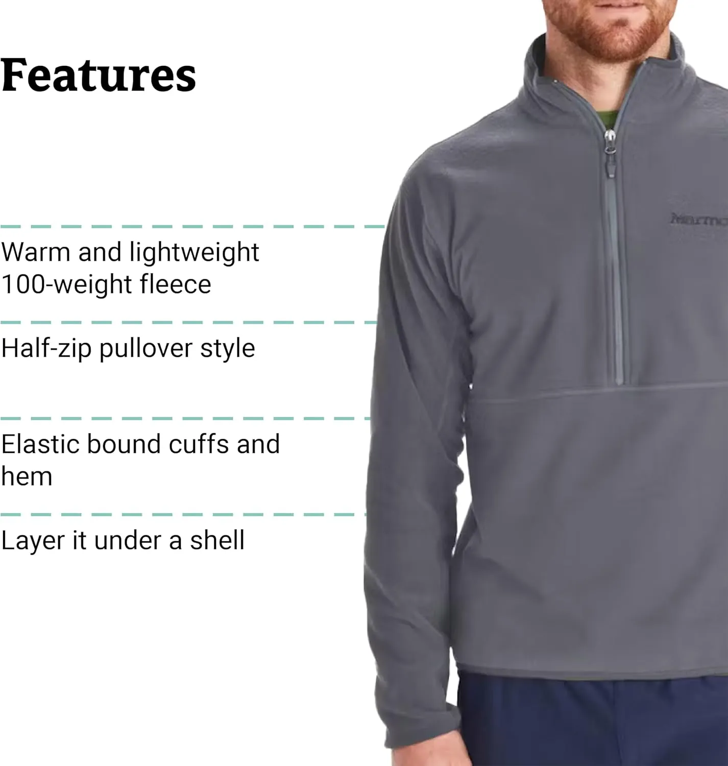 MARMOT Men's Rocklin 1/2 Zip Jacket - Classic, Warm, Lightweight 100-Weight Fleece Layer