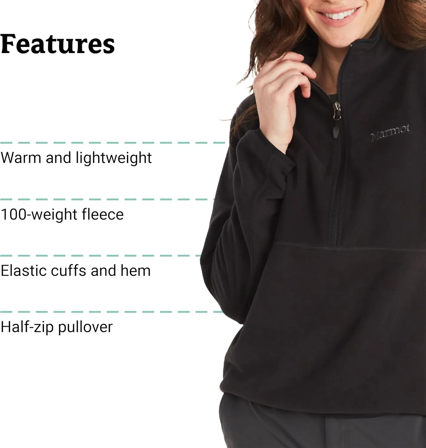 MARMOT Women's Rocklin 1/2 Zip Jacket - Classic, Warm, Lightweight 100-Weight Fleece Layer