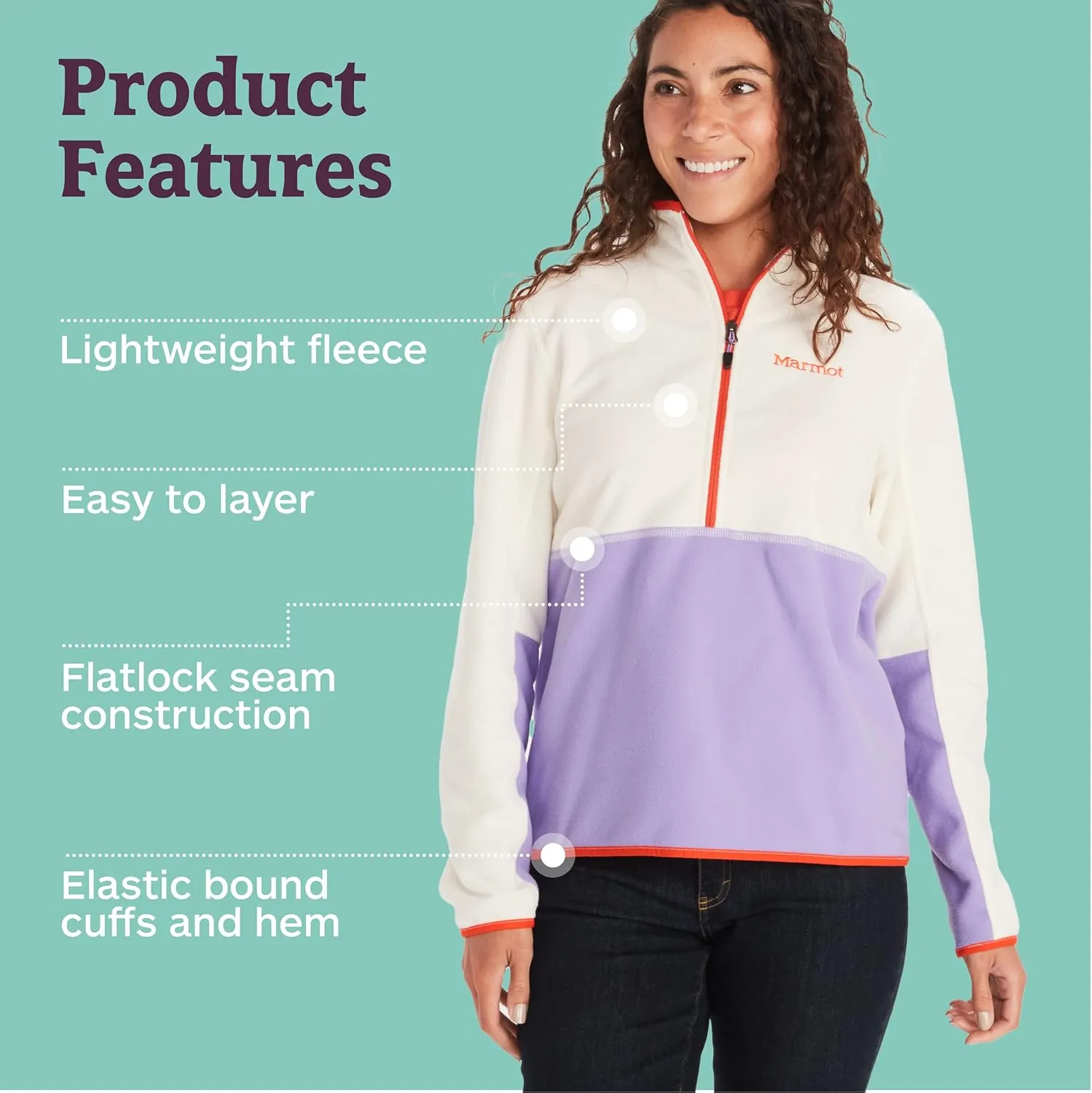 MARMOT Women's Rocklin 1/2 Zip Jacket - Classic, Warm, Lightweight 100-Weight Fleece Layer