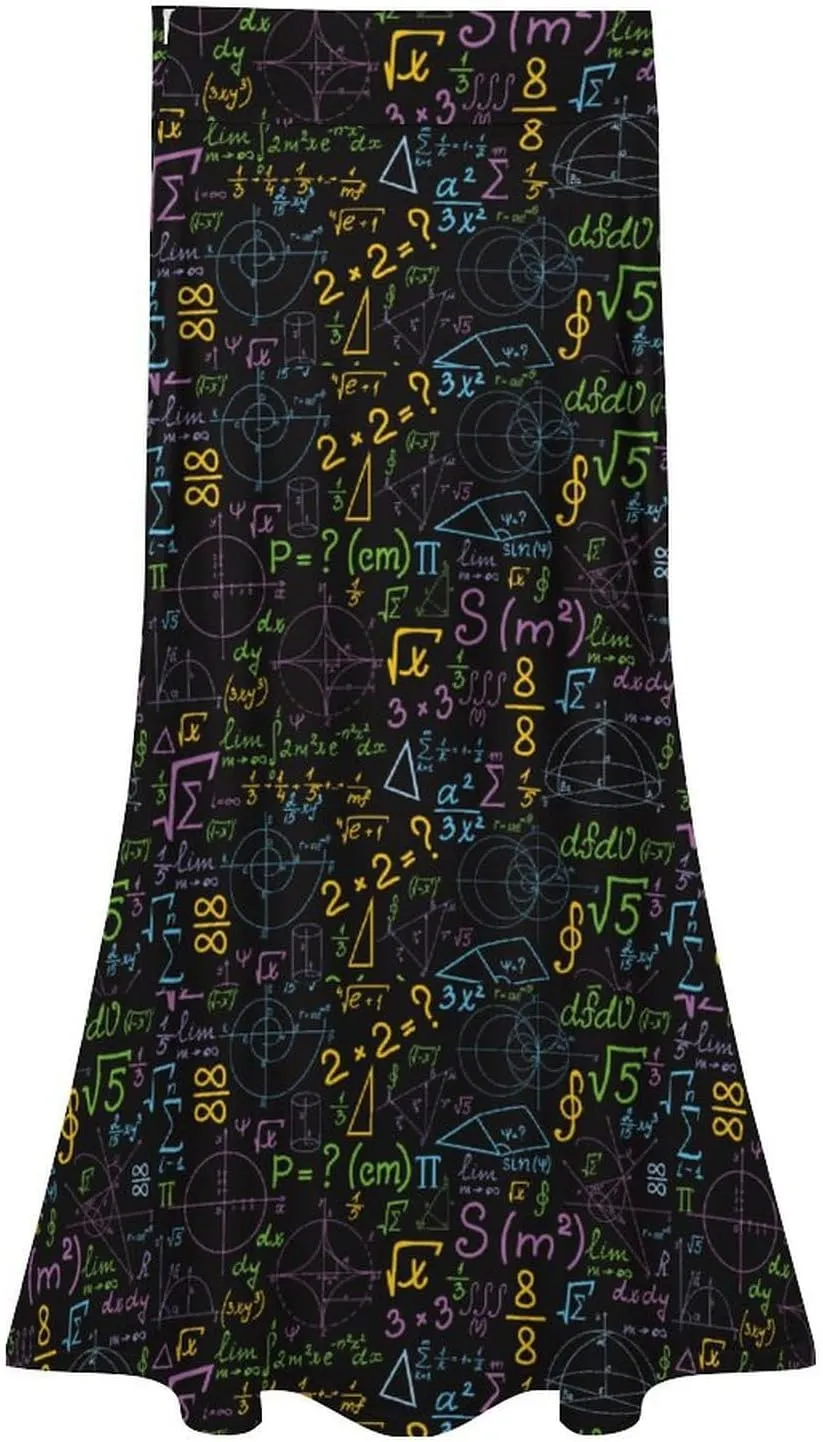 Math Formula Women's Fashion Printed High Waist Flared Long Skirt